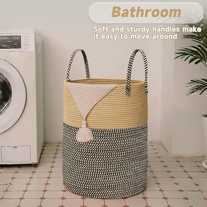 Large Woven Laundry Basket Hamper, 60L Cotton Rope Storage Bin