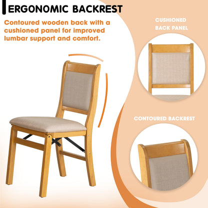East West Furniture - WCC-OAK-03 - Waco Folding Modern Dining Chairs with PU Leather Seat, Padded Back Design, Set of 2, No Assembly Required, Oak Wood Finish