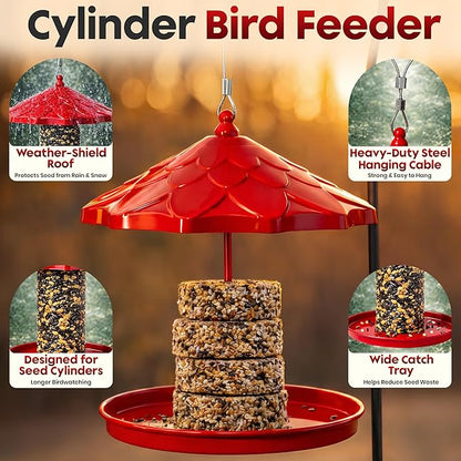 Cylinder Bird Feeder Holder - Feeders for Outdoors Hanging - Holds Bird Seed Cylinders with Hole, Logs, & Birdseed Cakes up to 6" Diameter - Cylinder Sold Separately