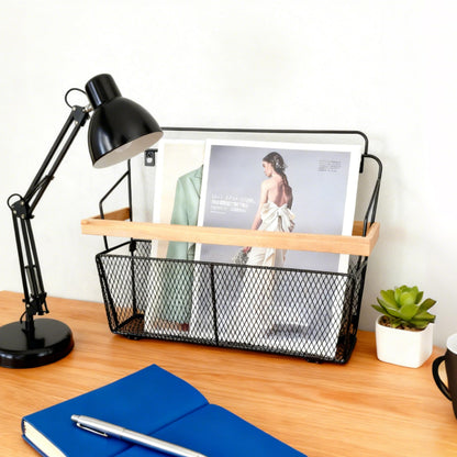 Pubgeer Wall Mounted Magazine Holder, Wooden-Trim Wall File Organizer, Hanging Magazine Rack, File Organizer for Entryway Living Room Kids’ room and Office, Hanging Mail Organizer