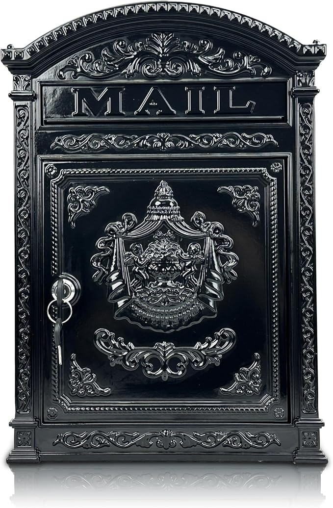 Vintage Mailboxes for Outside – Large Lockable Outdoor Mailbox, Weatherproof Metal Mail Box for Outside House, Cast Aluminum Decorative Mailbox for House, Post Mount for Fence(12.28"x17.51"x3.62")