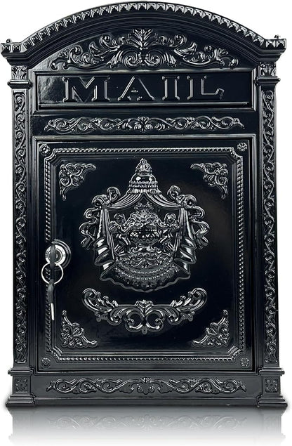 Vintage Mailboxes for Outside – Large Lockable Outdoor Mailbox, Weatherproof Metal Mail Box for Outside House, Cast Aluminum Decorative Mailbox for House, Post Mount for Fence(12.28"x17.51"x3.62")