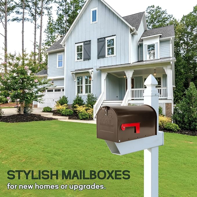 Brown Mailboxes for Outside, RAINHOL Post Mount Mailbox, Galvanized Steel Medium Capacity Mail Boxes, 19 x 8.7 x 6.7 Inches