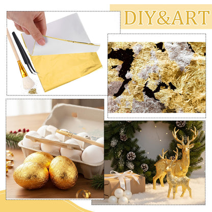 Cunhill 100 Pcs Gold Leaf Sheets for Art Foil Paper Leaf Art Foil Sheets Gilding Brush Thin Paper Craft for Painting Gilding Crafting Decoration,5.5 x 5.5 Inches (Karat Gold)