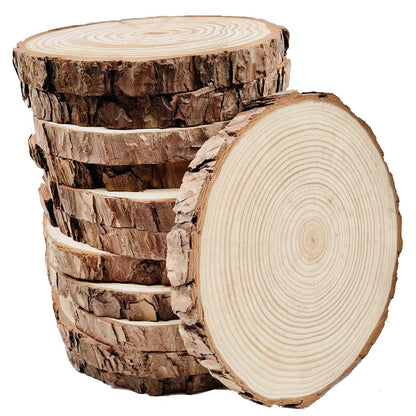 Unfinished Wood Slices for centerpieces 18 PCS 5.1-5.5 Inch,Round Wooden Discs with Tree Bark,Wood Cookies Circles for Crafts Christmas Ornaments,Wood Slice for Rustic Wedding Decoration