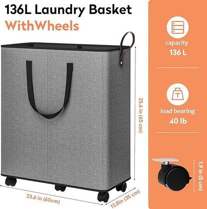 Laundry Basket with Wheels, Collapsible Laundry Baskets, Laundry Hamper with