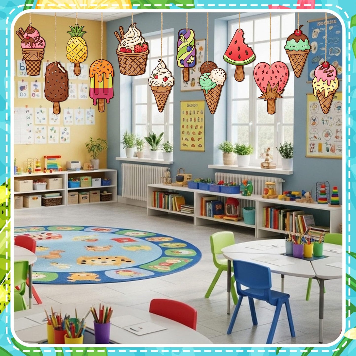 Thyle 120 Pcs Summer Ice Cream Crafts Bulk Wooden Ice Cream Ornaments to Painting DIY Unfinished Blank Wood Cutout for Crafts for Summer Party Activities