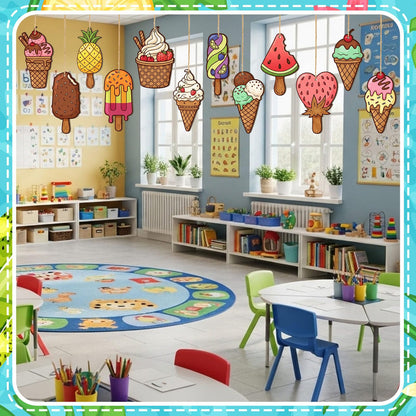Thyle 120 Pcs Summer Ice Cream Crafts Bulk Wooden Ice Cream Ornaments to Painting DIY Unfinished Blank Wood Cutout for Crafts for Summer Party Activities