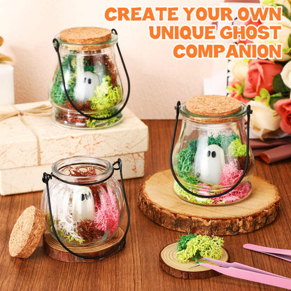 HyDren 6 Set Halloween Pet Ghost in a Jar Adopt a Ghost Glows in the Dark Pet in a Bottle with Moss Luminous Figurines in Glass Spooky Decor Creepy DIY Craft Gift Halloween Party Favor, 3.74 x 3.34In