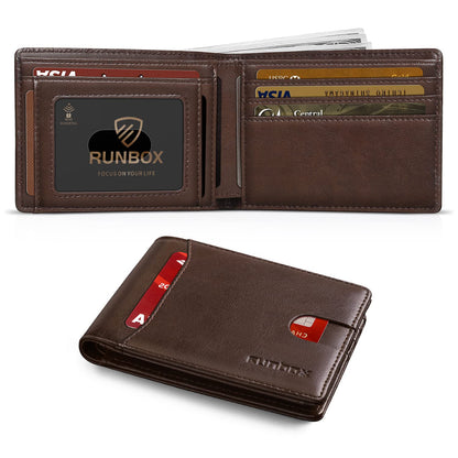 RUNBOX Wallet for Men Slim 11 Credit Card Holder Slots Leather RFID Blocking Small Thin Men's Wallet Bifold Minimalist Front Pocket Large Capacity Gift Box