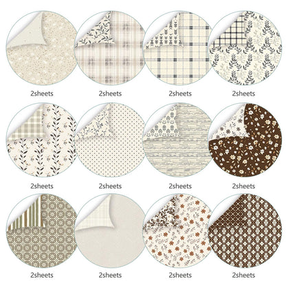 MIATTCLD Scrapbook Paper 12x12 In Double Sided Decorative Paper for Scrapbooking, 24 Sheets/24 Designs Spring Floral Patterned Craft Paper for Junk Journals DIY Cards Album Decoration (Beige)