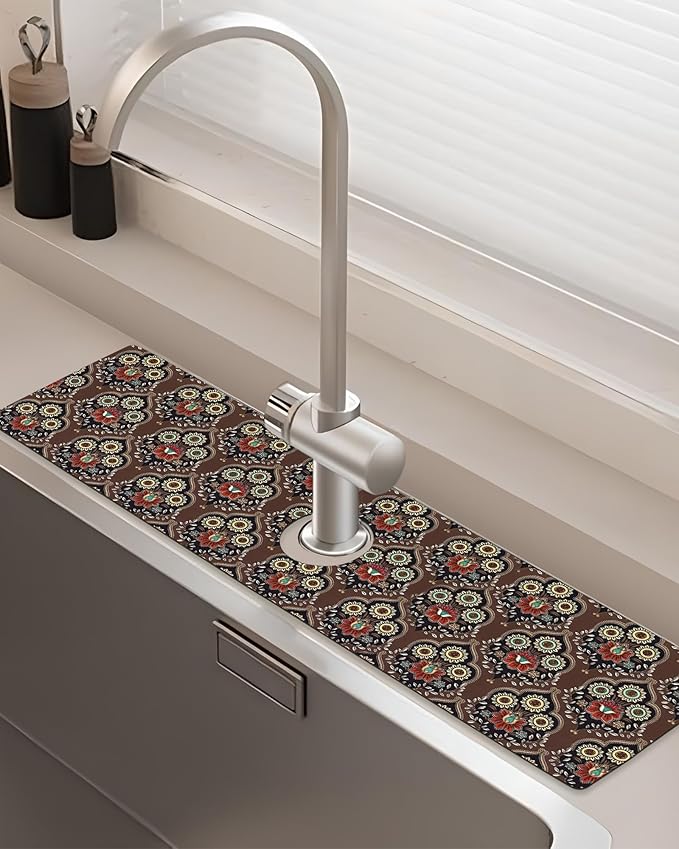 Patterned Sink Faucet Mat Kitchen Splash Guard Super Absorbent Drying Mat