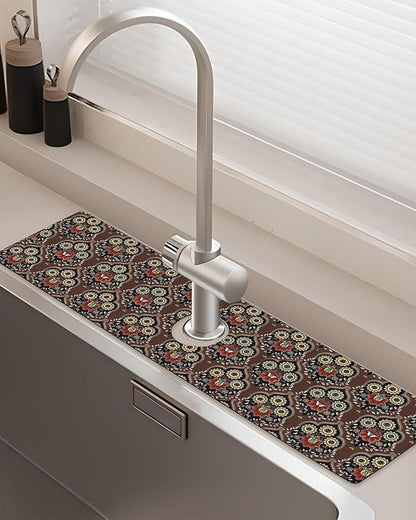 Patterned Sink Faucet Mat Kitchen Splash Guard Super Absorbent Drying Mat