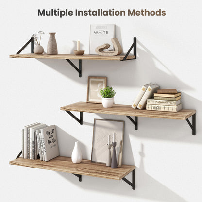 Marsmiles Deep Floating Shelves | 36 Inch Light Wood Wall Shelves Set of 2 | 12 Inch Deep Floating Shelves for Wall | 36''W x 12''D Rustic Light Wooden Shelves for Bathroom Living Room Bedroom Kitchen