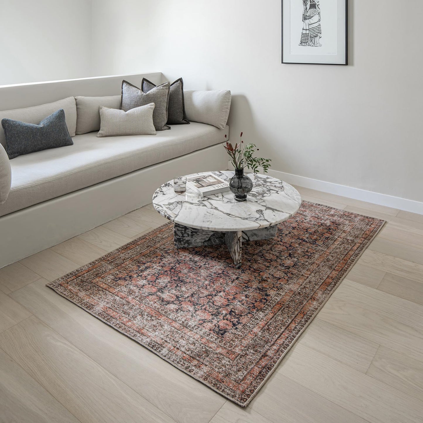 KNOTTING MATTERS Rustica 3’ x 5’ Area Rug – Clay Rose & Blue-Cast Graphite Heritage Flatweave, Low-Pile – Easy Clean Accent Rug – Perfect for Entryway, Hallway, Kitchen, Bedroom – Pet & Kid Friendly