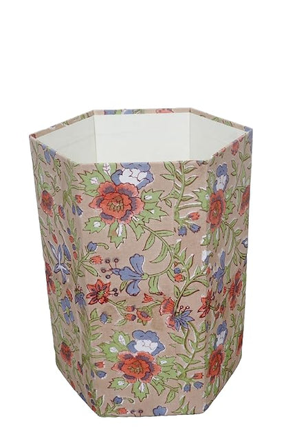 Generic 3.3 Gallon Cotton Hand Block Printed Paper Waste Basket |Small Decorative Trash Can for Housewarming Gifts in Living Room, Bedroom, Bathroom | Eco-Friendly, Plastic-Free (1, CR. BLUE GREEN)