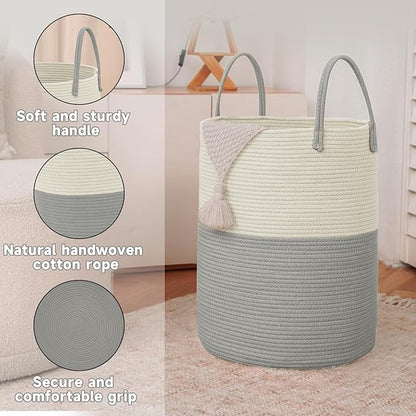 Large Woven Laundry Basket Hamper, 100L Cotton Rope Storage Bin