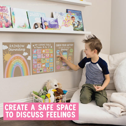Hadley Designs 9 Calming Corner Posters for Classroom Must Haves - Calm Down Corner Supplies with Emotions Chart, School Counselor Mental Health Poster, Feelings Chart For Kids, Kraft Classroom Decor
