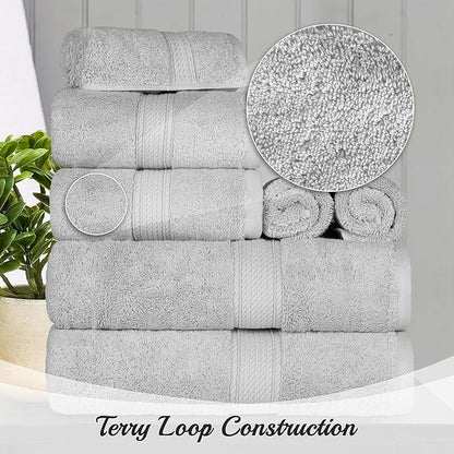 Superior Egyptian Cotton Solid Towel Set, Washcloths 13” x 13”, Hand Towels 20”