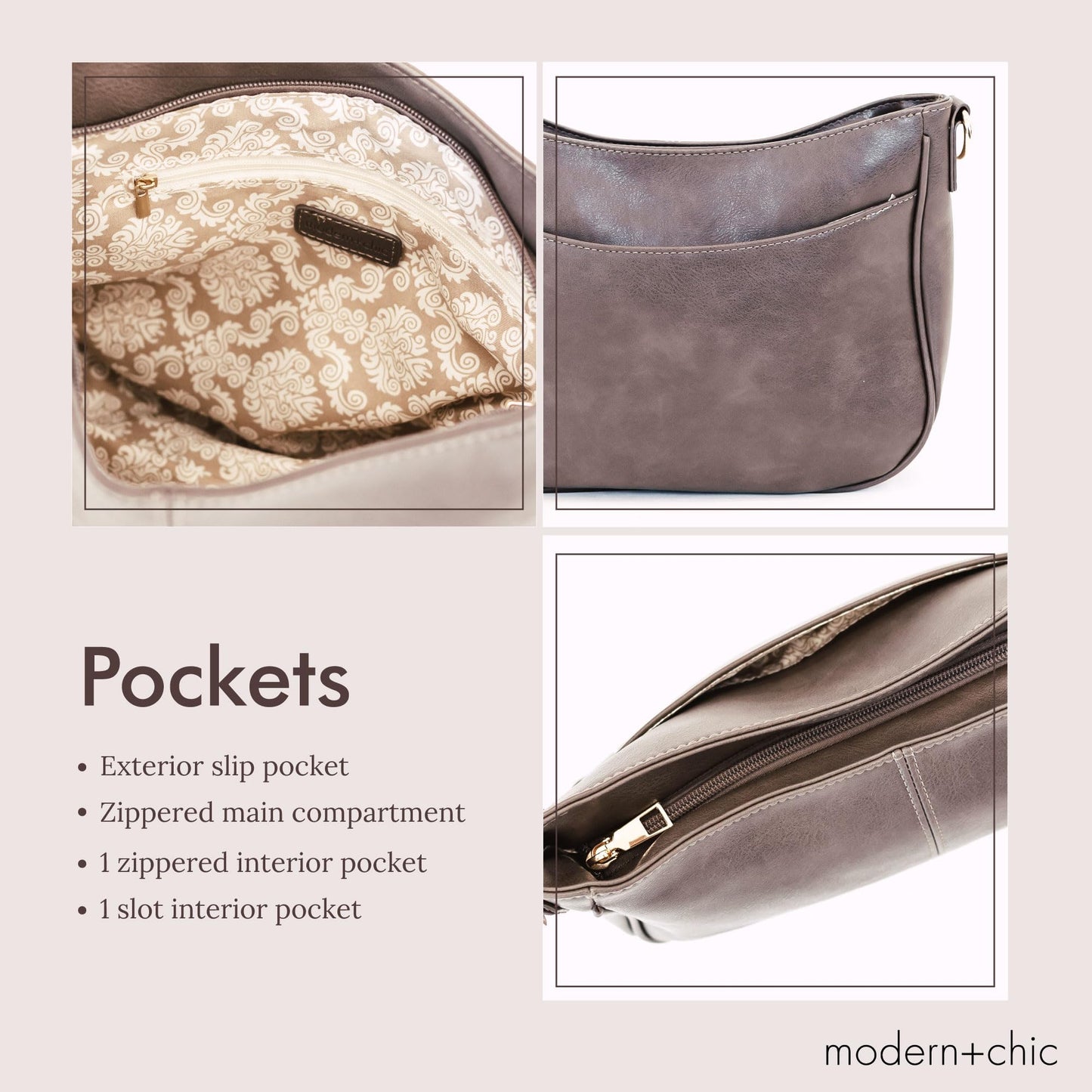 Modern+Chic Crossbody Bags for Women - Marissa Saddle Crossbody, Vegan Leather Shoulder or Handbag with Two Adjustable Straps