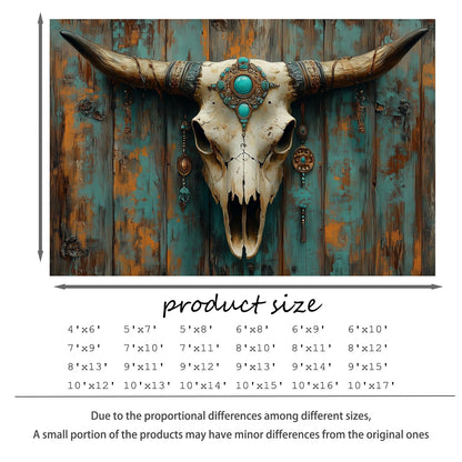 Southwestern Cow Skull Area Rug, Western Aztec Bull Skull Rug, Aztec Tribal Rugs, Native American Rugs, Moroccan Navajo Tribal Carpet for Living Room Bedroom (5' x 7'(Rectangular))