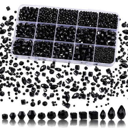 Song Xi 1500PCS Glass Beads for Jewelry Making, Assorted Faceted Crystal Beads Kit for Bracelet Earring Necklace, for DIY Clear and Iridescent Christmas Gift (Black) ﻿ ﻿