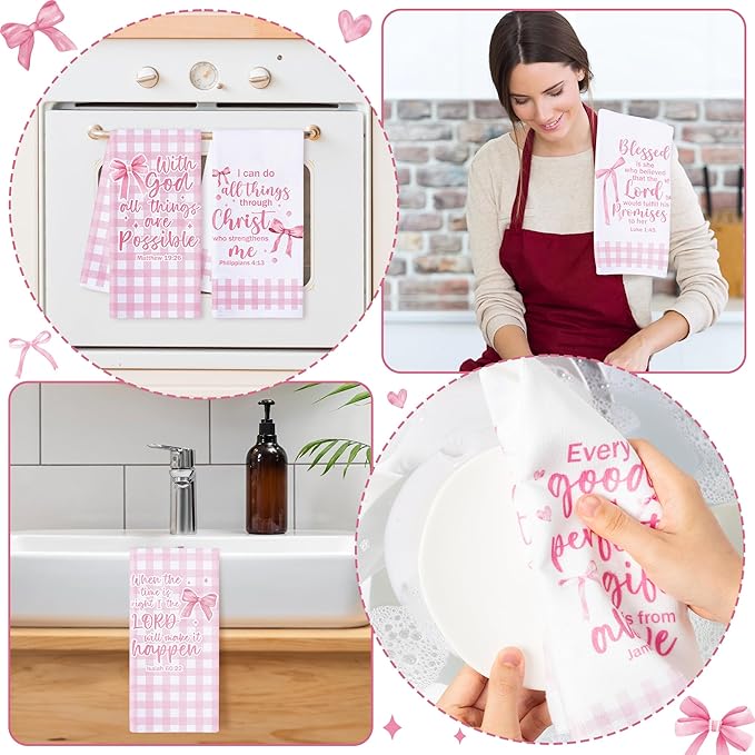 R HORSE Pink Bow Kitchen Dish Towels