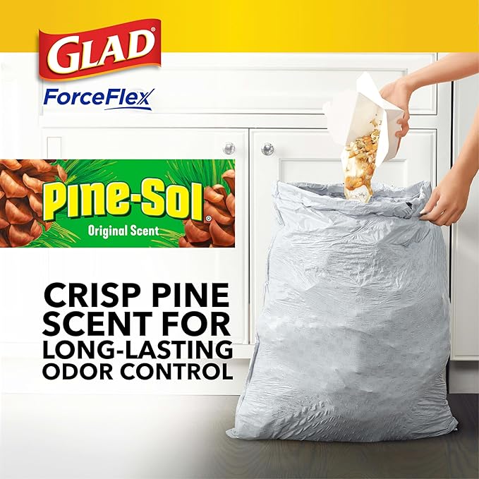 Glad ForceFlex Tall Kitchen Drawstring Trash Bags, 13 Gal, Pine-Sol Original