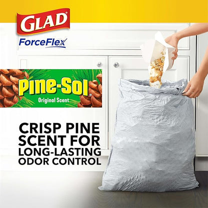 Glad ForceFlex Tall Kitchen Drawstring Trash Bags, 13 Gal, Pine-Sol Original