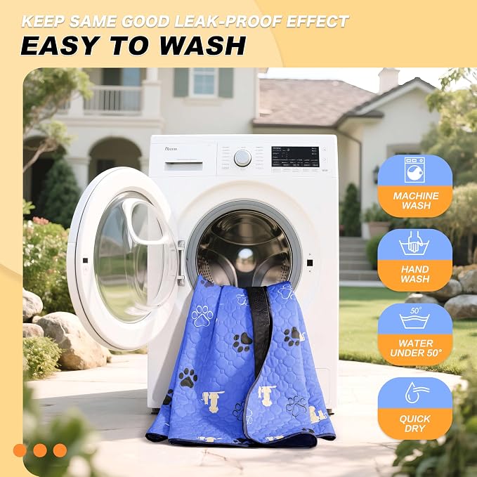 WanpeeGoo Washable Pee Pads, Puppy Pee Pad for Dogs, 2 Pack Absorbent Reusable Training Dog Pads Pet Puppy Pads, Non-Slip Potty Pads for Whelping, Playpen, Crate, Bed, Blue 32"x63"