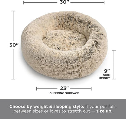 Best Friends by Sheri The Original Calming Donut Dog Bed for Medium Dogs up to 45 lbs, Shag Faux Fur, Cotton Candy Pink, 30" x 30"