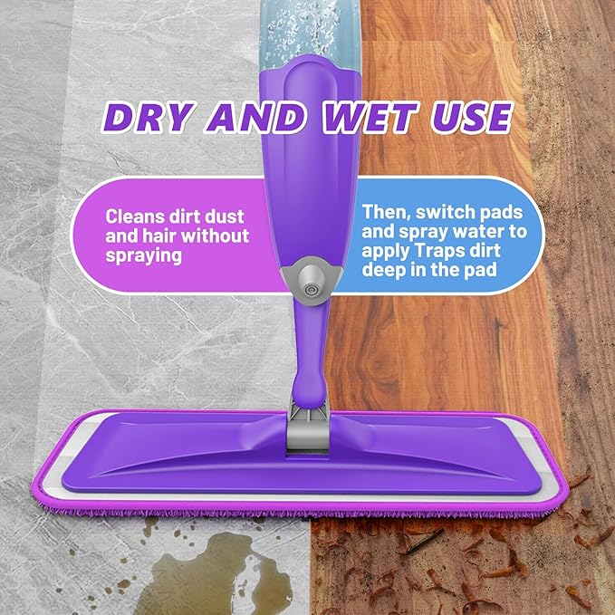 HOMTOYOU Spray Mops for Floor Cleaning: Wet Mop for Hardwood Tile Wood Laminate