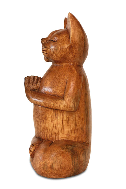 G6 Collection 8" Wooden Hand Carved Siamese Cat Yoga Pose Statue Sculpture Handcrafted Art Decoration Home Decor Accent Decorative Kitty Kitten Figurine Gift Handmade (Fire Log Pose)
