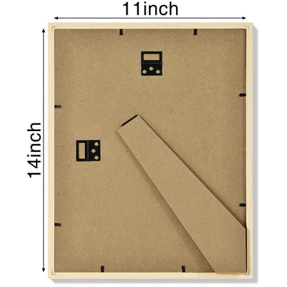 Vittanly 11x14 Picture Frame Set of 4, Display Pictures 8x10 with Mat or 11x14 without Mat, Engineered Wood with Shatter Resistant Plexiglass, Photo Frames for Wall or Tabletop Display, Natural Wood