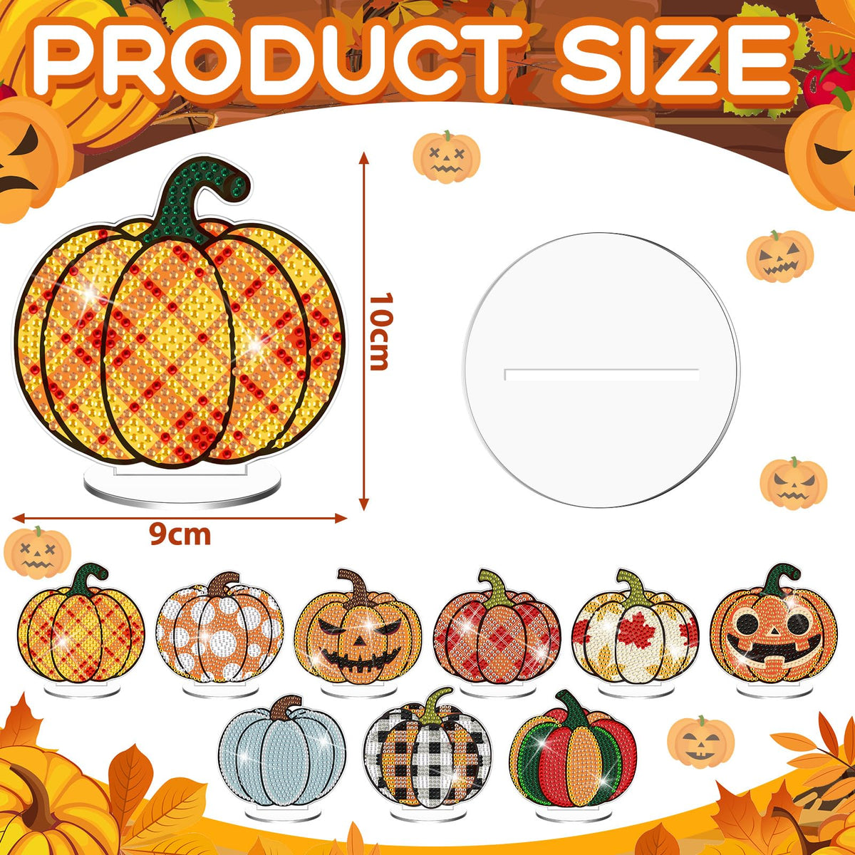 DoubleFill 9 Pcs Luminous Thanksgiving Diamond Painting Tabletop Decor Double Sided Thanksgiving Pumpkin Diamond Art Kits for Adults Glow in The Dark Pumpkin Centerpieces for Table Desktop DIY Crafts
