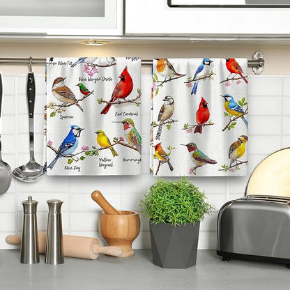 Birds on Branch Kitchen Towels Decorative Set of 4, Absorbent Cardinal