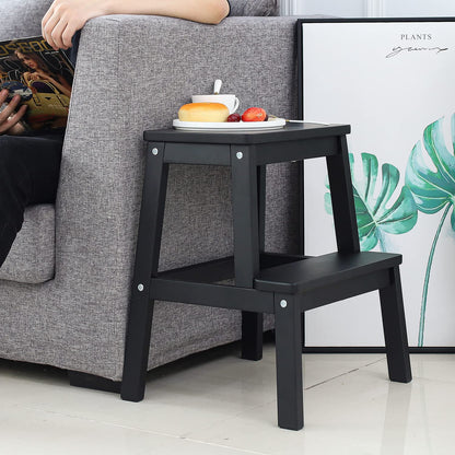 HOUCHICS Wooden Step Stool for Adults with 400lb, Wood Step Stool,Adults Step Stool, Step Stool for Bedside Step Helper for Kitchen,Bathroom,Bedroom (Black)