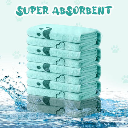 Tatuo 22 Pcs Dog Towels for Drying 20 x 40 Inch Pet Bath Towels Absorbent Microfiber Towel Quick Drying Puppy Bathing Supplies for Small Medium Large Dog Puppy Cat(Teal,Bone Pattern)