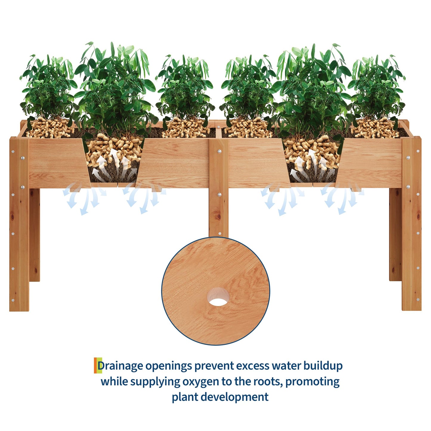72x 23x30IN Raised Garden Bed Outdoors with High Legs & Hooks, Non-Woven Liner, Elevated Wooden Large Planter Box for Backyard, Patio, Balcony w/Divider Panel, 6 Legs, 300lb Capacity