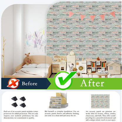 12Pack Acoustic Panels, Self-Adhesive 3D Brick Pattern Sound Proof Panels for Walls, Decorative Sound Dampening Wall Panels for Recording Studios, Offices, Home, 12"×12"×0.4", Stone