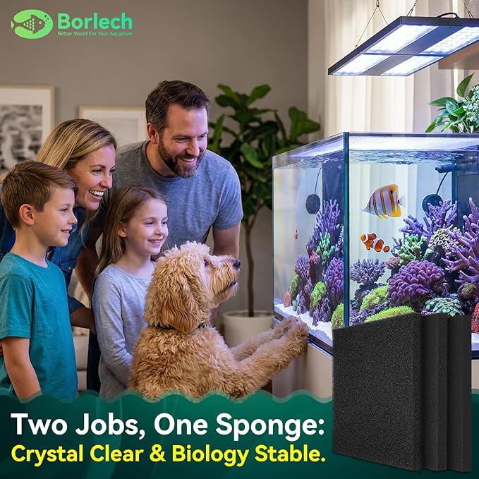 Borlech Aquarium Bio Filter Sponge Pad - Cut-to-Size Aquarium Filter Media for Fish Tank, Pond, Sump - Mechanical & Biological Filtration (18.5"x18.5"x1.6", 20PPI, 1 Pack)