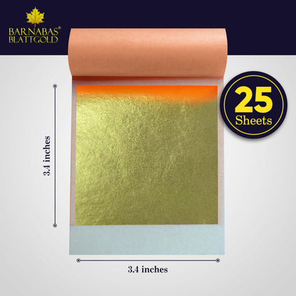 BARNABAS BLATTGOLD Gold Leaf - 23K Real Gold [25 Sheets, 3.4 inches] - Transfer Patent for Painting, Arts and Crafts