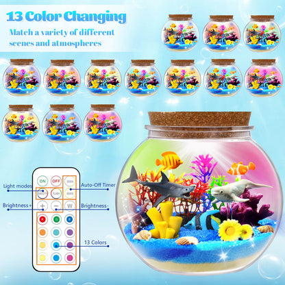 kiddgroo Unicorn&Ocean Light Up Terrarium Kit for Kids,Unicorn & Sea Animal Toys Birthday Gifts for Kids Ages 4-12 Year Old, DIY LED Night Light Craft Kit