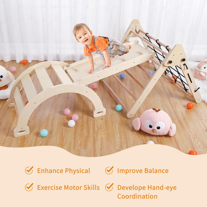 Toddler Indoor Gym Playset, 3-in-1 Wooden Climbing Toys, Triangle Folding Climbing for Climbing & Sliding for Boys and Girls,18M+
