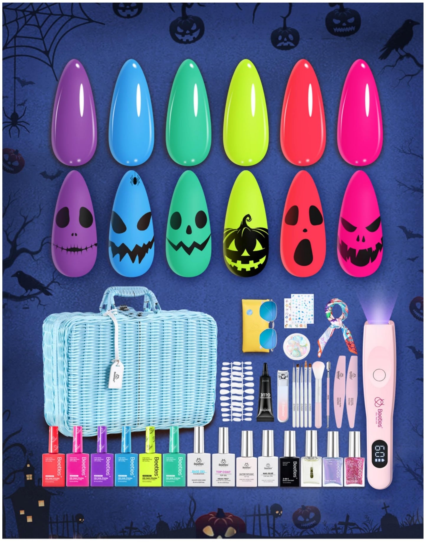 Beetles Gel Nail Polish Kit with U V Light -54 Pcs Gel Nail Kit Four Seasons Glow 32 Colors Set with Base Matte & Glossy Top Coat Soak Off Home DIY Manicure Nails Beginners Gifts for Women Teen Girls