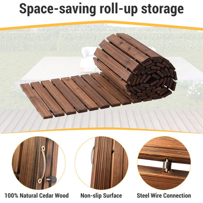 12FT Straight Wooden Garden Pathway Walkway Outdoor Roll Out Decorative Garden Non-Slip Patio Path Decorative Boardwalk Outdoor Road Floor for Backyard Beach Wedding Party