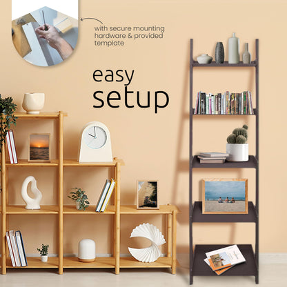 Kiera Grace Providence Hadfield 5 Tier Ladder Shelf, Leaning Bookshelf Storage Rack for Home, Office, 18" x 67", White
