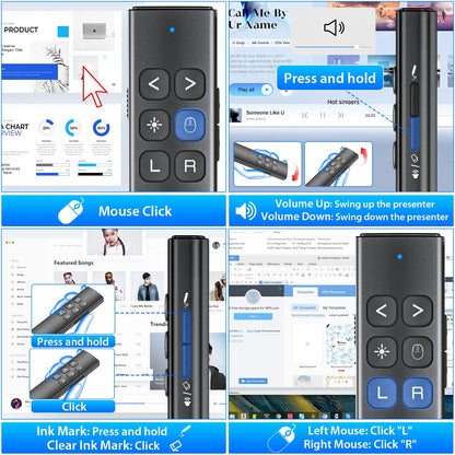 Presentation Clicker with Air Mouse - USB C Wireless Presenter Remote Clicker with Light Pointer, PowerPoint Clicker for Presentation, Computer Pointer Clicker Slide Advancer for Mac,Laptop, Black