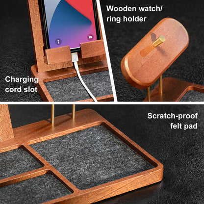IKIKAKI Wood Nightstand Organizer for Men, Fathers Day Gift for Dad Husband, Birthday Anniversary Retirement Idea, Desk & Bedside EDC Tray for Key Wallet Watch