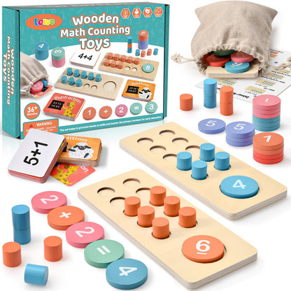Lewo Wooden Montessori Math Manipulatives Preschool Toys, 1 to 20 Addition and Subtraction Games with Ten Frame/Number Flashcard, Educational Learning Counting Peg Board for Toddlers 3 4 5 Year Old